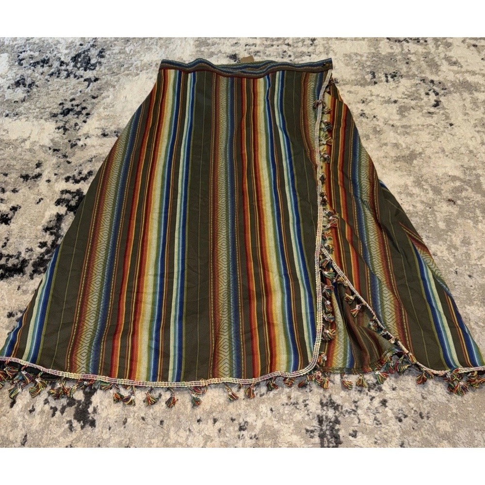 Rowdy Crowd Santa Fe Multi Stripe Fringe Wrap Skirt Womens Sz XL X-large New